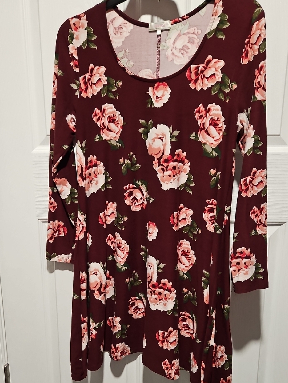 Stella Tweed Rose Print Dress - Mauve and Pink